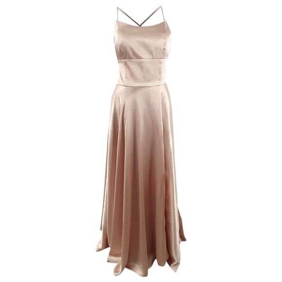 Betsy & Adam Women's Satin Strappy-Back Gown - Beige - Picture 1 of 2
